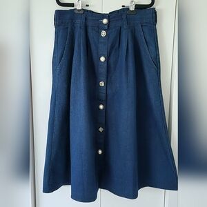 Vintage Cherokee Navy A-Line Midi Western Skirt with Button Detail